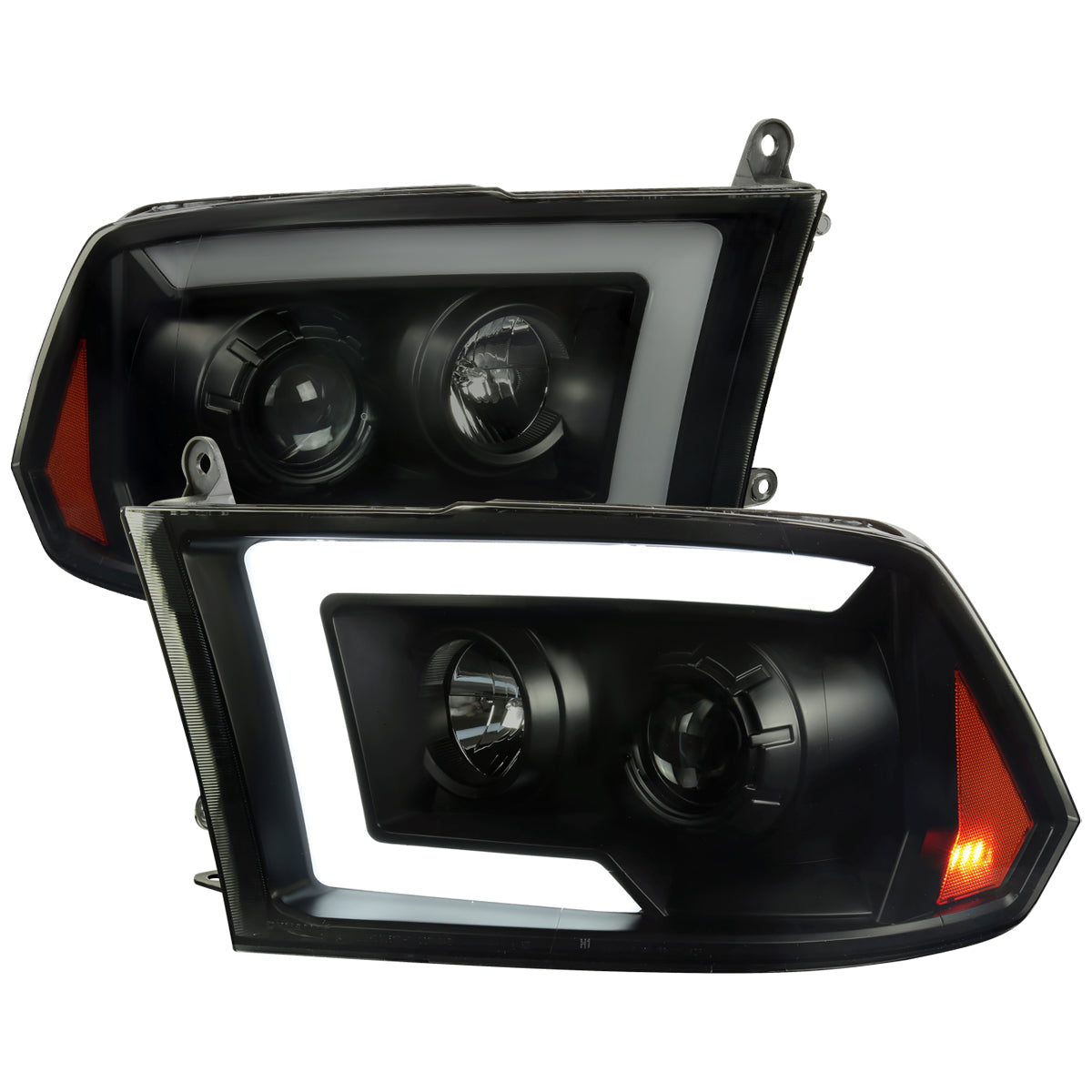 2009-2018 Dodge RAM 1500 / 2019-2021 RAM Classic/ 2010-2018 RAM 2500 3500 Switchback Sequential LED C-Bar Projector Headlights (Black Housing/Smoked Lens)