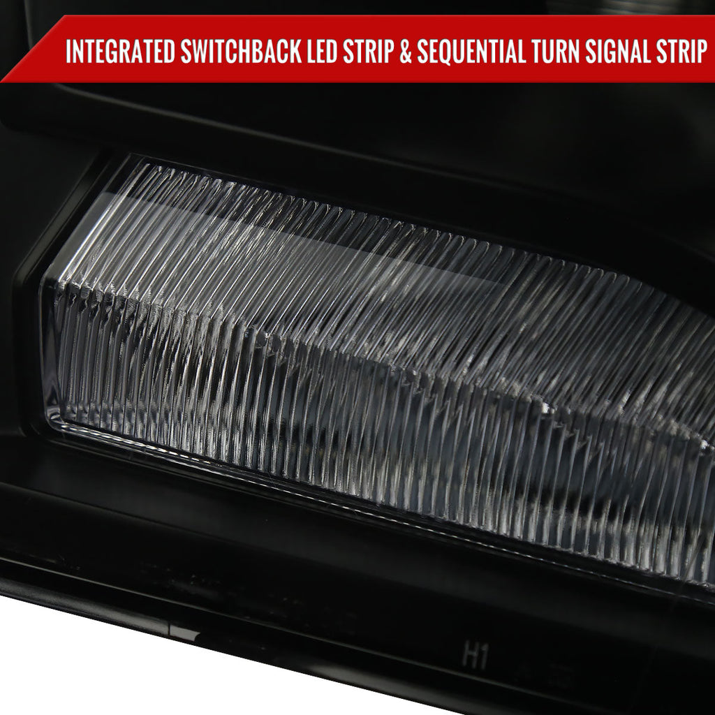 2009-2018 Dodge RAM 1500 / 2019-2021 RAM Classic / 2010-2018 RAM 2500 3500 Switchback Sequential LED Bar Projector Headlights (Jet Black Housing/Smoked Lens)