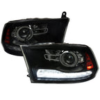 2009-2018 Dodge RAM 1500 / 2019-2021 RAM Classic / 2010-2018 RAM 2500 3500 Switchback Sequential LED Bar Projector Headlights (Jet Black Housing/Smoked Lens)