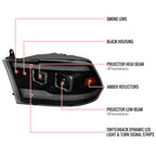 2009-2018 Dodge RAM 1500  / 2019-2021 RAM Classic / 2010-2018 RAM 2500 3500 Switchback Sequential Projector Headlights (Matte Black Housing/Smoked Lens)