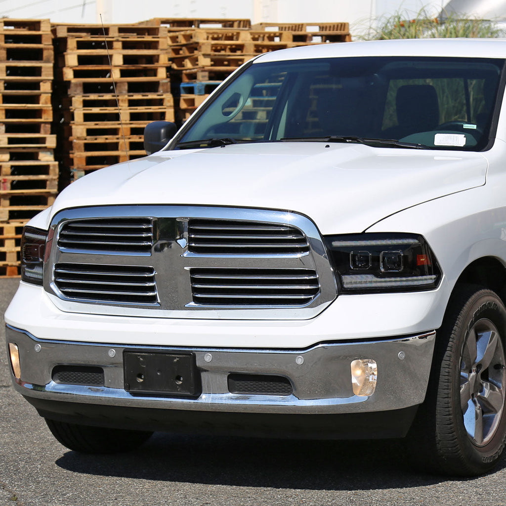2009-2018 Dodge RAM 1500  / 2019-2021 RAM Classic / 2010-2018 RAM 2500 3500 Switchback Sequential Projector Headlights (Matte Black Housing/Smoked Lens)