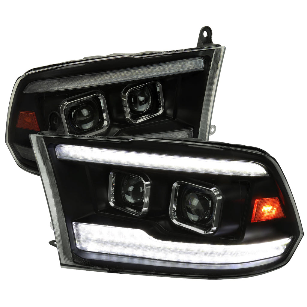 2009-2018 Dodge RAM 1500  / 2019-2021 RAM Classic / 2010-2018 RAM 2500 3500 Switchback Sequential Projector Headlights (Matte Black Housing/Smoked Lens)
