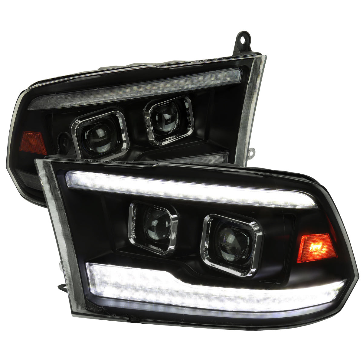2009-2018 Dodge RAM 1500  / 2019-2021 RAM Classic / 2010-2018 RAM 2500 3500 Switchback Sequential Projector Headlights (Matte Black Housing/Smoked Lens)