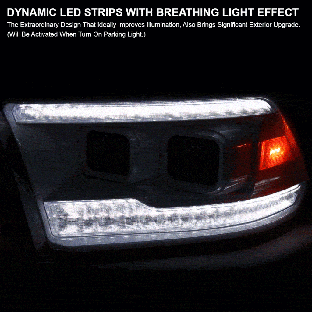 2009-2018 Dodge RAM 1500/2019-2021 RAM Classic/2010-2018 RAM 2500/3500 Switchback Sequential Projector Headlights (White Housing/Clear Lens)