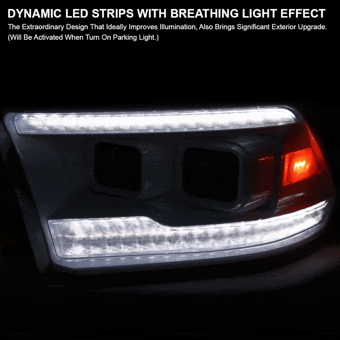 2009-2018 Dodge RAM 1500/2019-2021 RAM Classic/2010-2018 RAM 2500/3500 Switchback Sequential Projector Headlights (White Housing/Clear Lens)