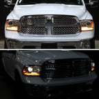 2013-2018 Ram 1500 2500 3500 LED Bar Projector Headlights (Chrome Housing / Clear Lens)