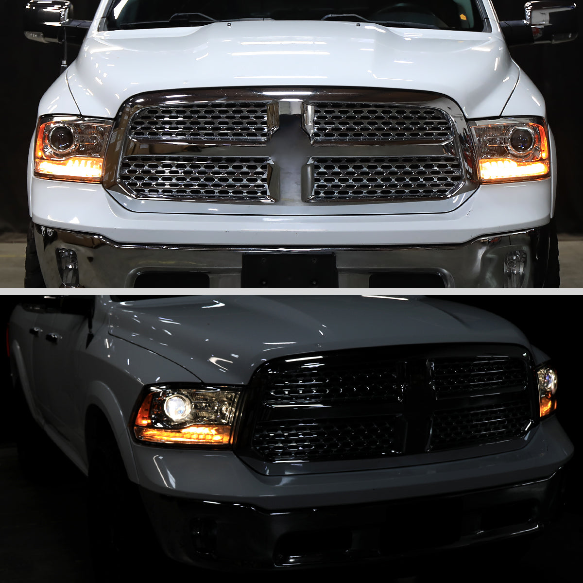 2013-2018 Ram 1500 2500 3500 LED Bar Projector Headlights (Chrome Housing / Clear Lens)