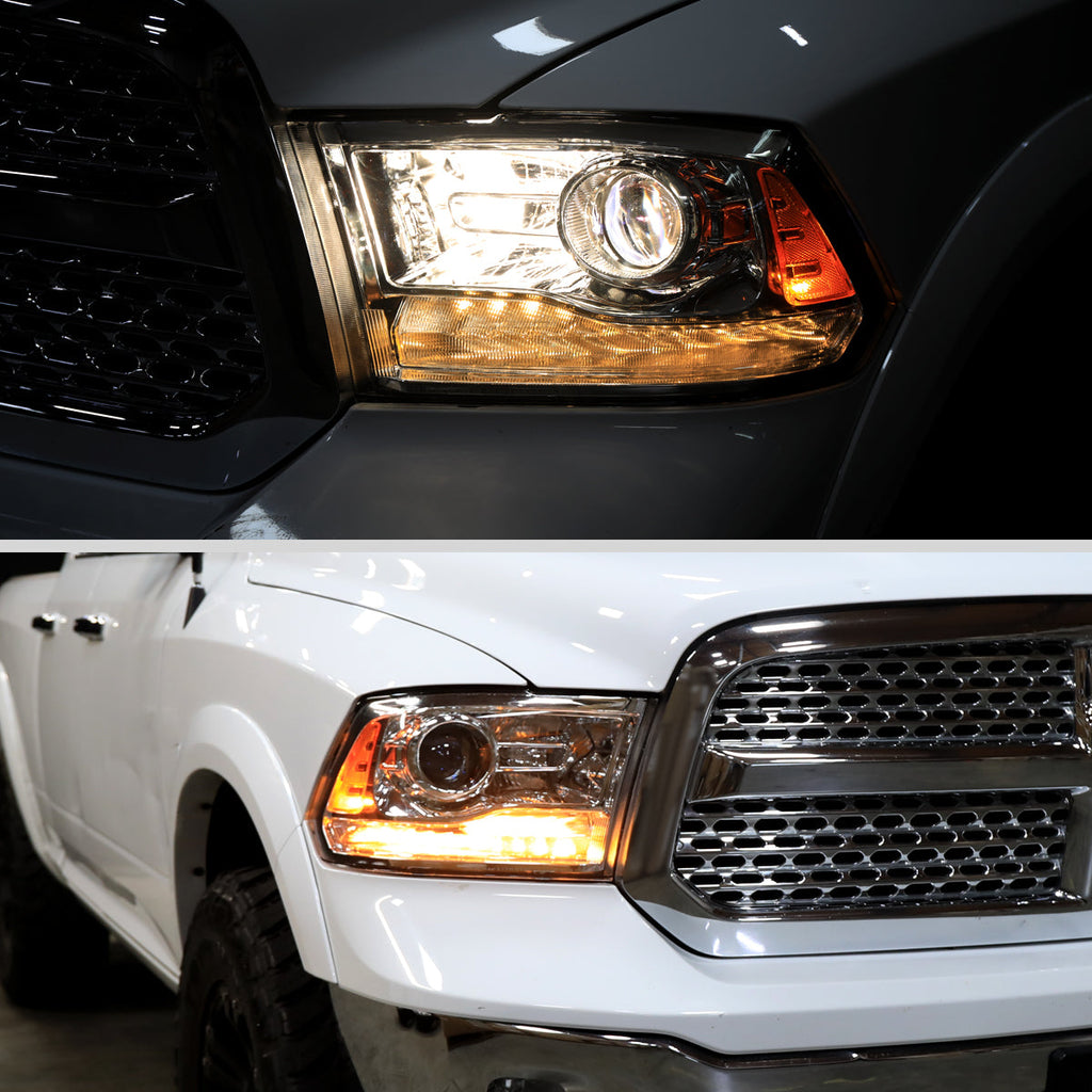 2013-2018 Ram 1500 2500 3500 LED Bar Projector Headlights (Chrome Housing / Clear Lens)