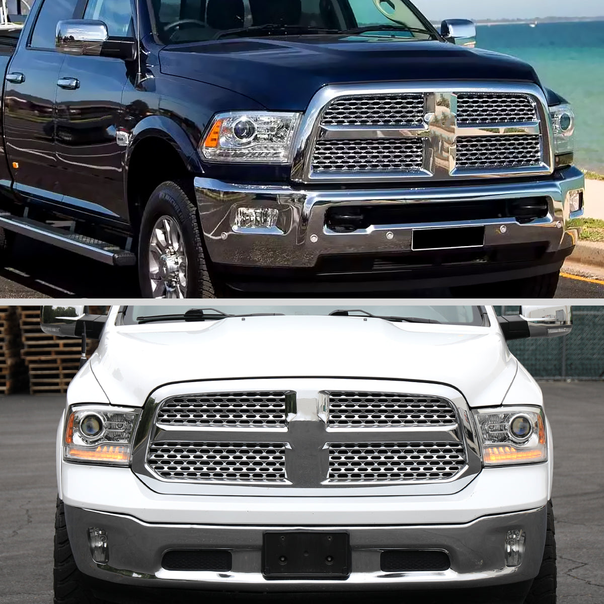 2013-2018 Ram 1500 2500 3500 LED Bar Projector Headlights (Chrome Housing / Clear Lens)