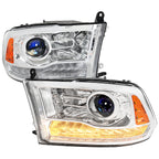 2013-2018 Ram 1500 2500 3500 LED Bar Projector Headlights (Chrome Housing / Clear Lens)