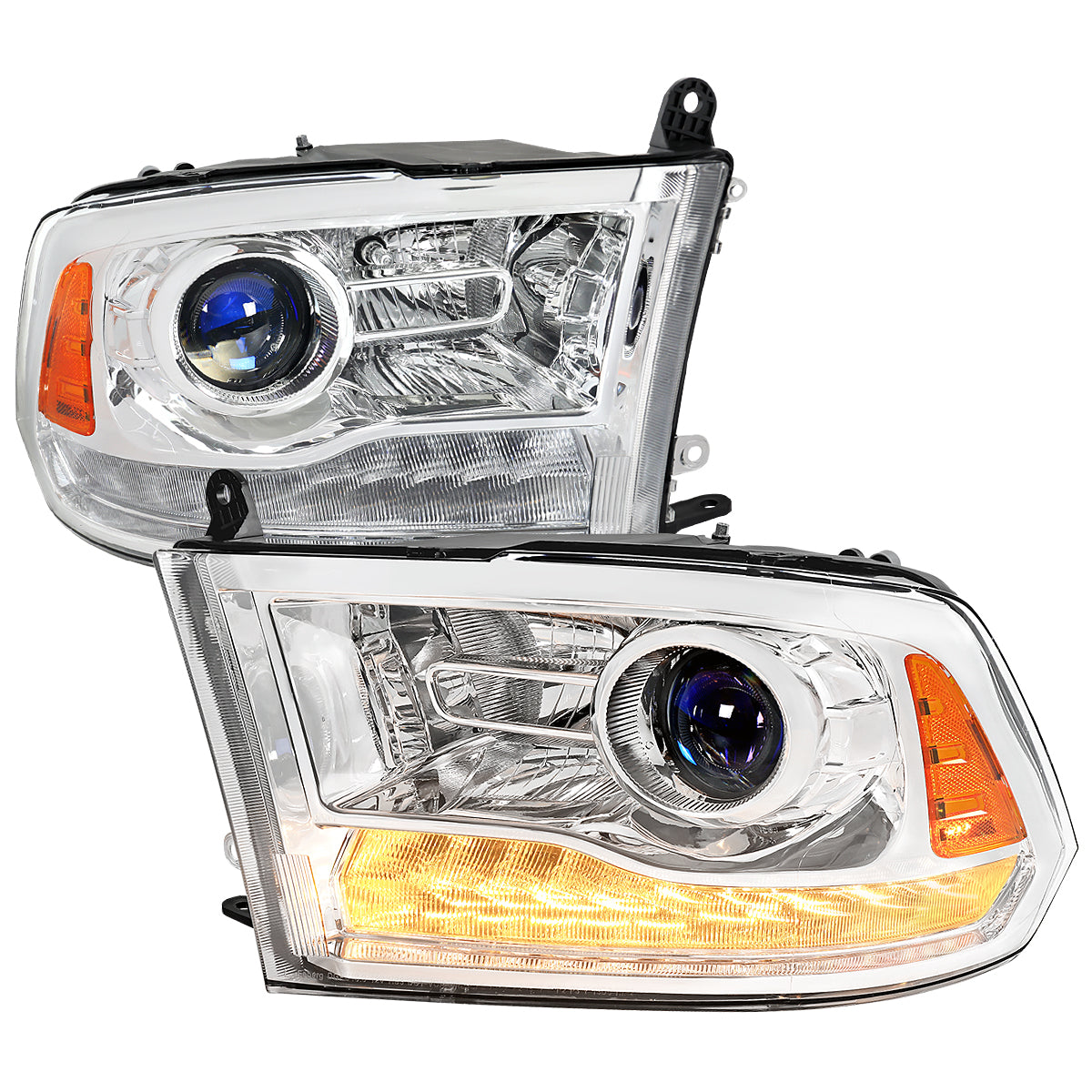 2013-2018 Ram 1500 2500 3500 LED Bar Projector Headlights (Chrome Housing / Clear Lens)