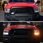 2013-2018 Ram 1500 2500 3500 Switchback Sequential LED Bar Signal Projector Headlights (Chrome Housing / Clear Lens)