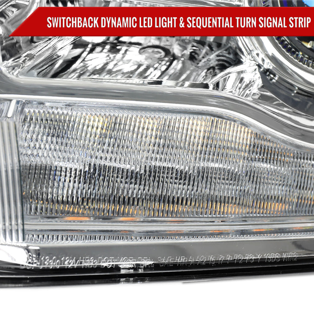 2013-2018 Ram 1500 2500 3500 Switchback Sequential LED Bar Signal Projector Headlights (Chrome Housing / Clear Lens)
