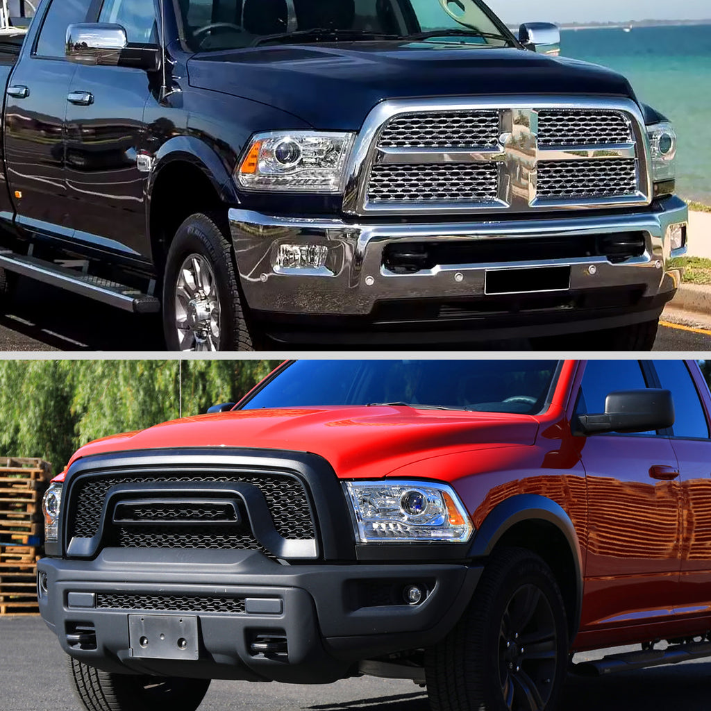 2013-2018 Ram 1500 2500 3500 Switchback Sequential LED Bar Signal Projector Headlights (Chrome Housing / Clear Lens)