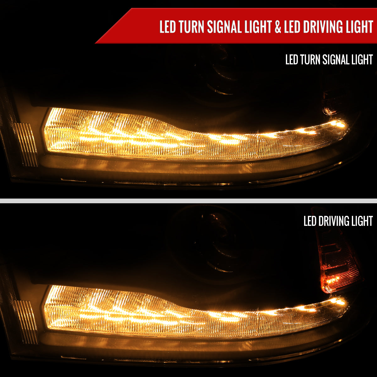 2013-2018 Ram 1500 2500 3500 LED Bar Projector Headlights (Matte Black Housing / Clear Lens)