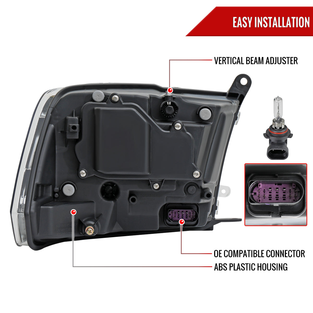 2013-2018 Ram 1500 2500 3500 LED Bar Projector Headlights (Matte Black Housing / Clear Lens)