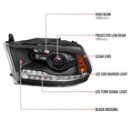 2013-2018 Ram 1500 2500 3500 LED Bar Projector Headlights (Matte Black Housing / Clear Lens)