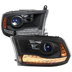 2013-2018 Ram 1500 2500 3500 LED Bar Projector Headlights (Matte Black Housing / Clear Lens)