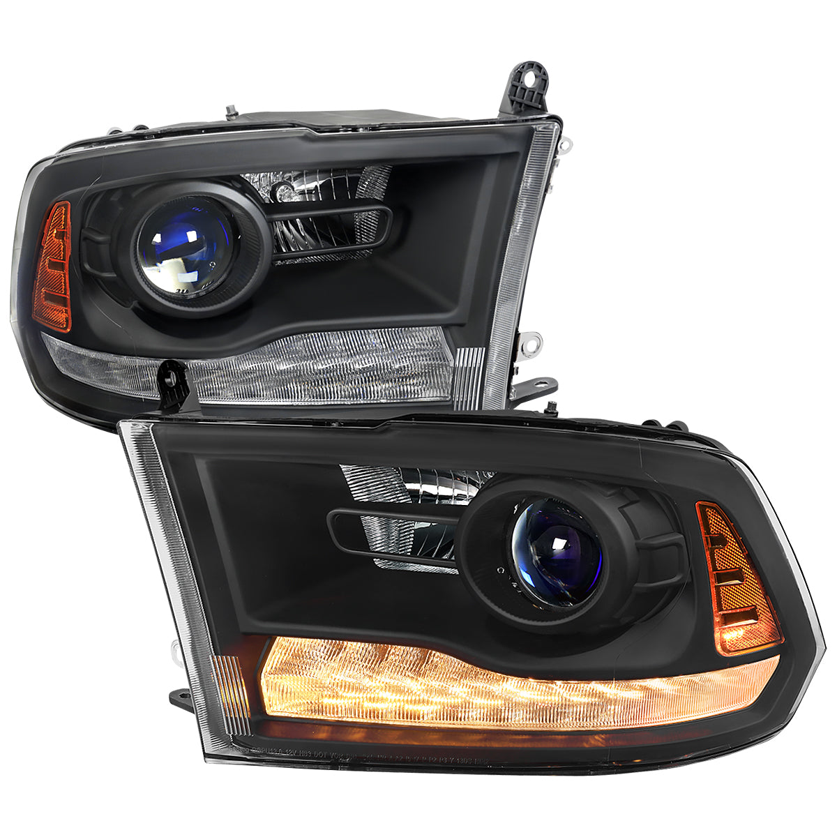 2013-2018 Ram 1500 2500 3500 LED Bar Projector Headlights (Matte Black Housing / Clear Lens)