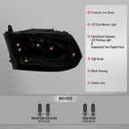 2013-2018 Ram 1500 2500 3500 Switchback Sequential LED Bar Signal Projector Headlights (Black Housing / Smoked Lens)