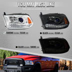2013-2018 Ram 1500 2500 3500 Switchback Sequential LED Bar Signal Projector Headlights (Black Housing / Smoked Lens)
