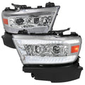 2019-2024 Dodge RAM 1500 Switchback Sequential LED Turn Signal Projector Headlights (Chrome Housing/Clear Lens)