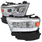 2019-2024 Dodge RAM 1500 Switchback Sequential LED Turn Signal Projector Headlights (Chrome Housing/Clear Lens)