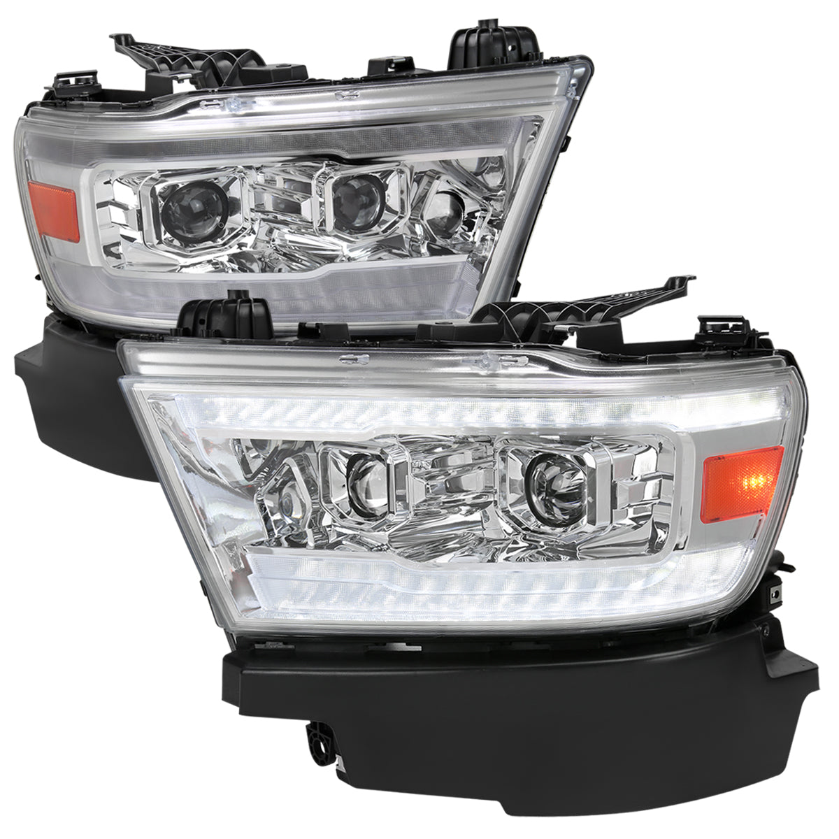 2019-2024 Dodge RAM 1500 Switchback Sequential LED Turn Signal Projector Headlights (Chrome Housing/Clear Lens)