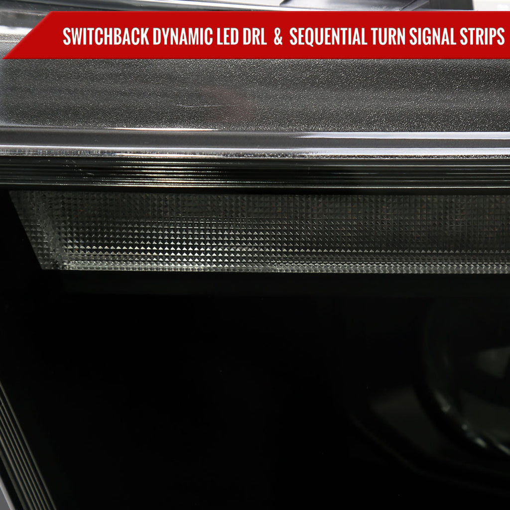 2019-2024 Dodge RAM 1500 Switchback Sequential LED Turn Signal Projector Headlights (Matte Black Housing/Smoked Lens)
