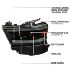 2019-2024 Dodge RAM 1500 Switchback Sequential LED Turn Signal Projector Headlights (Matte Black Housing/Smoked Lens)