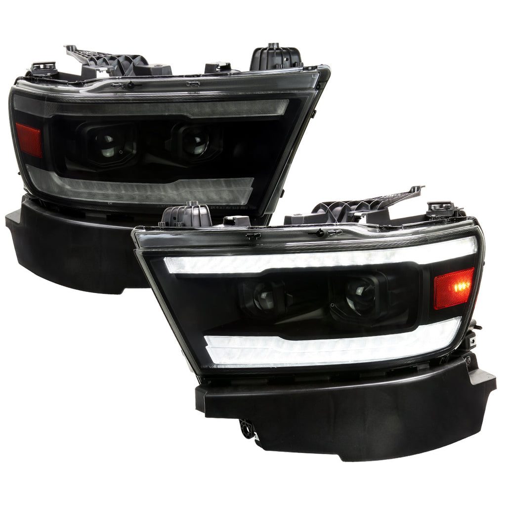 2019-2024 Dodge RAM 1500 Switchback Sequential LED Turn Signal Projector Headlights (Matte Black Housing/Smoked Lens)