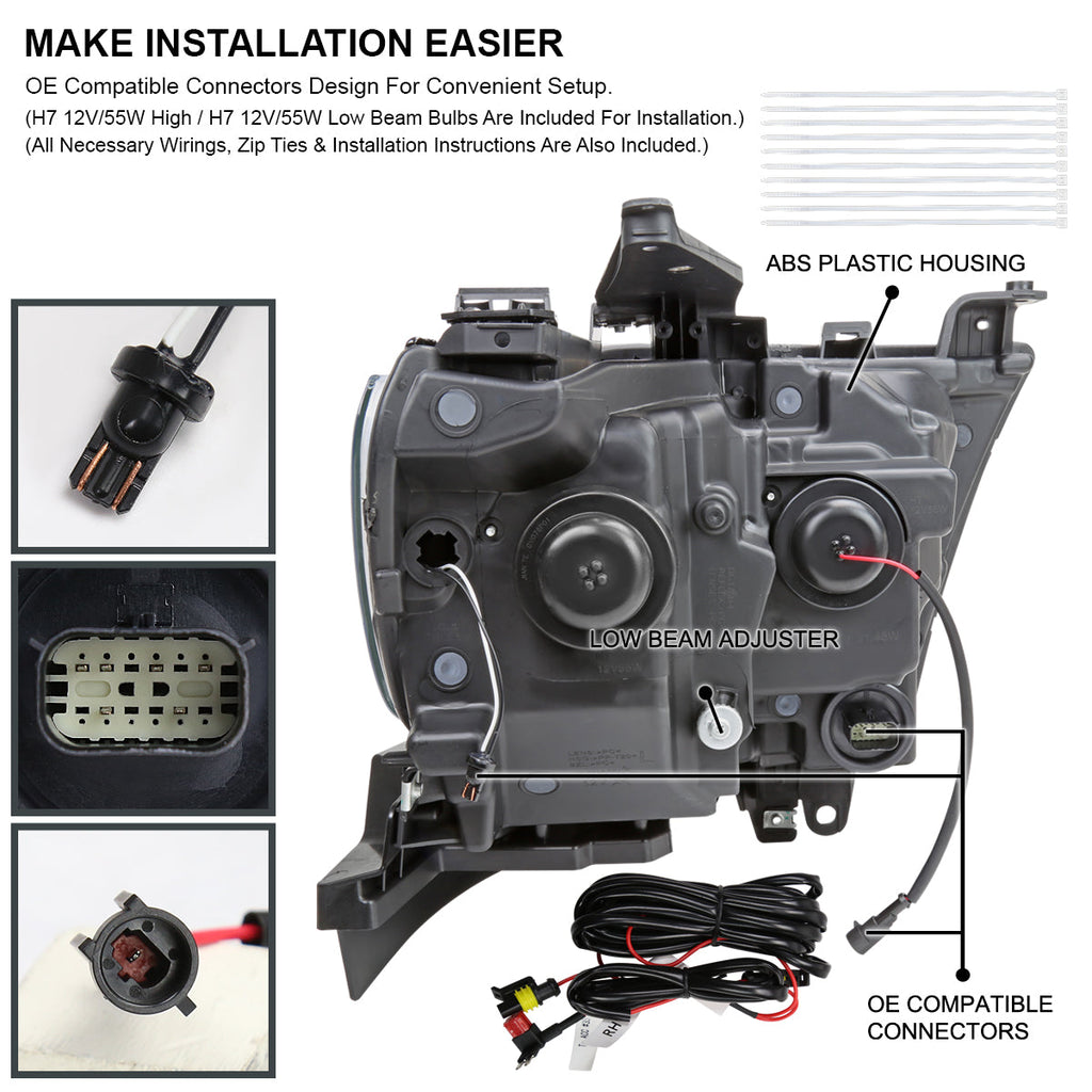 2019-2024 Dodge RAM 1500 Switchback Sequential LED Turn Signal Projector Headlights (White Housing/Clear Lens)