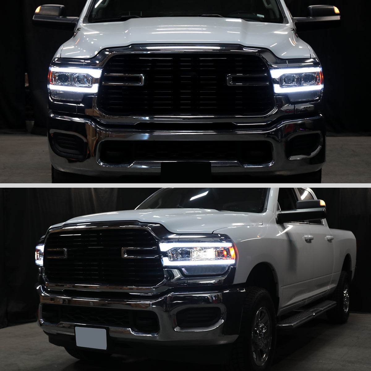 2019-2024 Dodge RAM 2500/3500/4500/5500 Switchback Sequential LED Turn Signal Projector Headlights (Chrome Housing/Clear Lens)