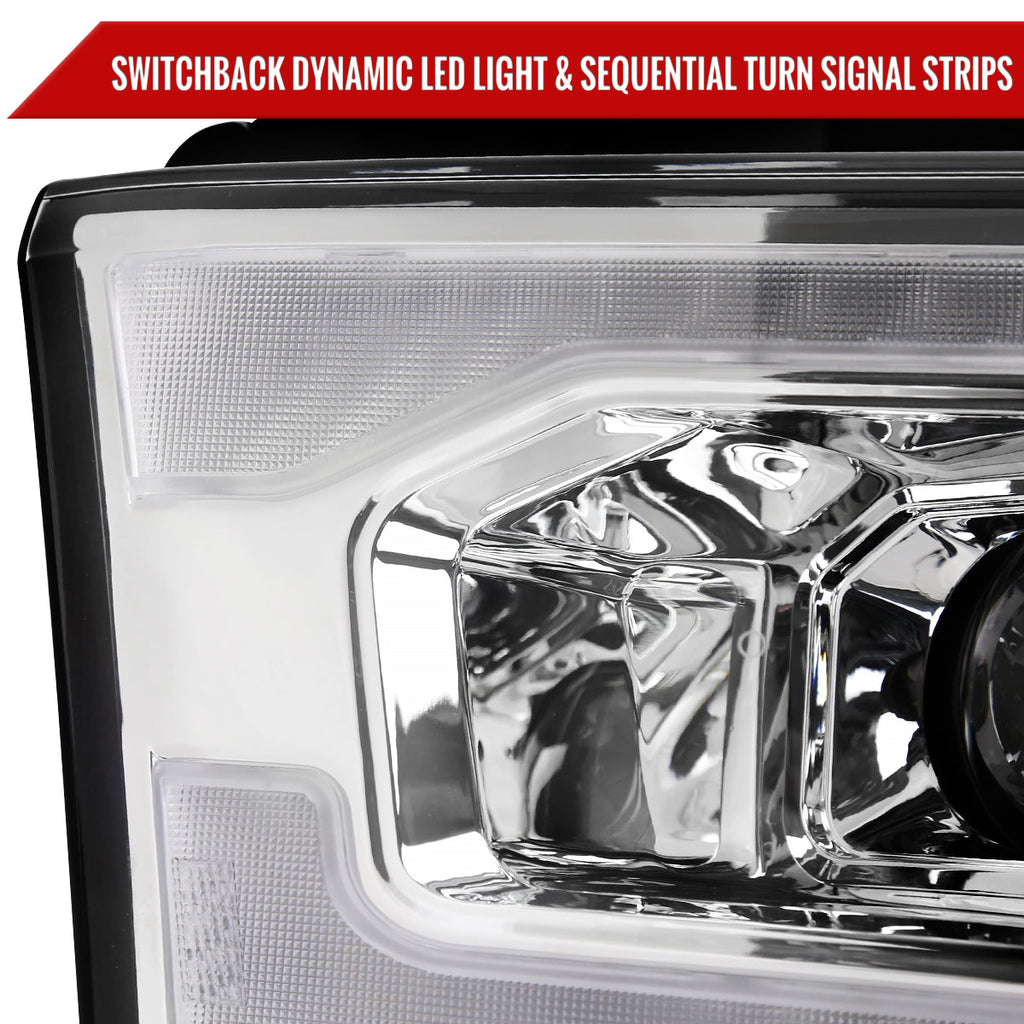 2019-2024 Dodge RAM 2500/3500/4500/5500 Switchback Sequential LED Turn Signal Projector Headlights (Chrome Housing/Clear Lens)