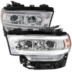 2019-2024 Dodge RAM 2500/3500/4500/5500 Switchback Sequential LED Turn Signal Projector Headlights (Chrome Housing/Clear Lens)