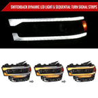 2019-2024 Dodge RAM 2500/3500/4500/5500 Switchback Sequential LED Turn Signal Projector Headlights (Matte Black Housing/Clear Lens)
