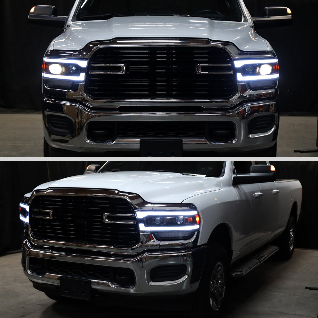 2019-2024 Dodge RAM 2500/3500/4500/5500 Switchback Sequential LED Turn Signal Projector Headlights (Matte Black Housing/Clear Lens)