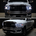 2019-2024 Dodge RAM 2500/3500/4500/5500 Switchback Sequential LED Turn Signal Projector Headlights (Matte Black Housing/Clear Lens)