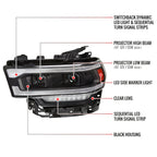 2019-2024 Dodge RAM 2500/3500/4500/5500 Switchback Sequential LED Turn Signal Projector Headlights (Matte Black Housing/Clear Lens)