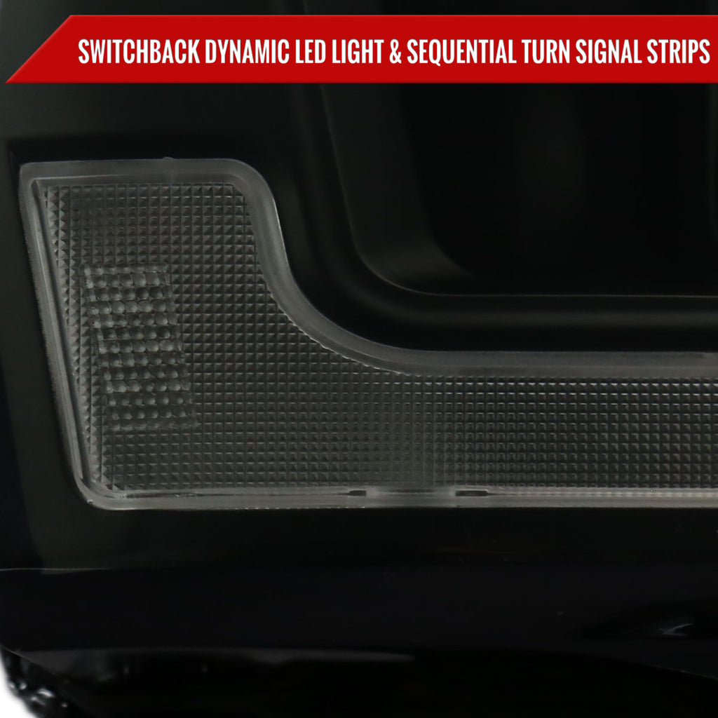 2019-2024 Dodge RAM 2500/3500/4500/5500 Switchback Sequential LED Turn Signal Projector Headlights (Jet Black Housing/Smoked Lens)
