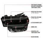 2019-2024 Dodge RAM 2500/3500/4500/5500 Switchback Sequential LED Turn Signal Projector Headlights (Jet Black Housing/Smoked Lens)