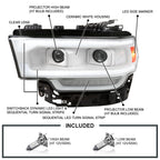 2019-2024 Dodge RAM 2500/3500/4500/5500 Switchback Sequential LED Turn Signal Projector Headlights (White Housing/Clear Lens)