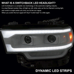 2019-2024 Dodge RAM 2500/3500/4500/5500 Switchback Sequential LED Turn Signal Projector Headlights (White Housing/Clear Lens)