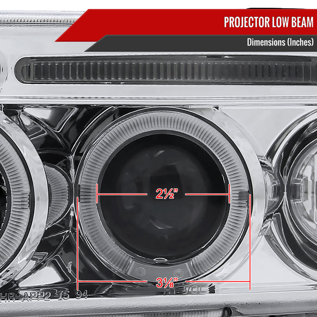 1994-2001 Dodge RAM 1500 2500 3500 Dual Halo Projector Headlights (Chrome Housing/Clear Lens)