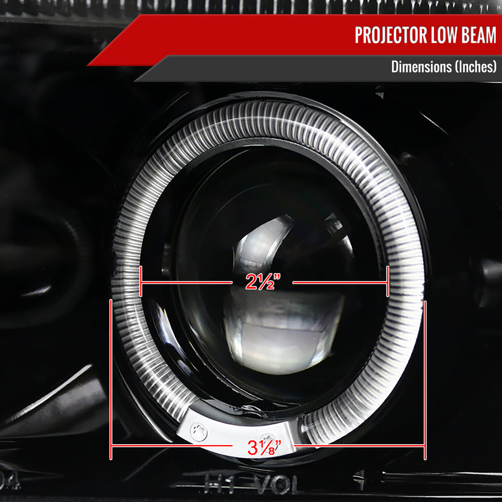 1994-2001 Dodge RAM 1500 2500 3500 Dual Halo Projector Headlights (Jet Black Housing/Clear Lens)