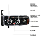 1994-2001 Dodge RAM 1500 2500 3500 Dual Halo Projector Headlights (Jet Black Housing/Clear Lens)