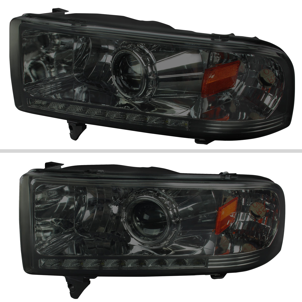 1994-2001 Dodge RAM 1500 2500 3500 Projector Headlights w/ SMD LED Light Strip (Chrome Housing/Smoked Lens)