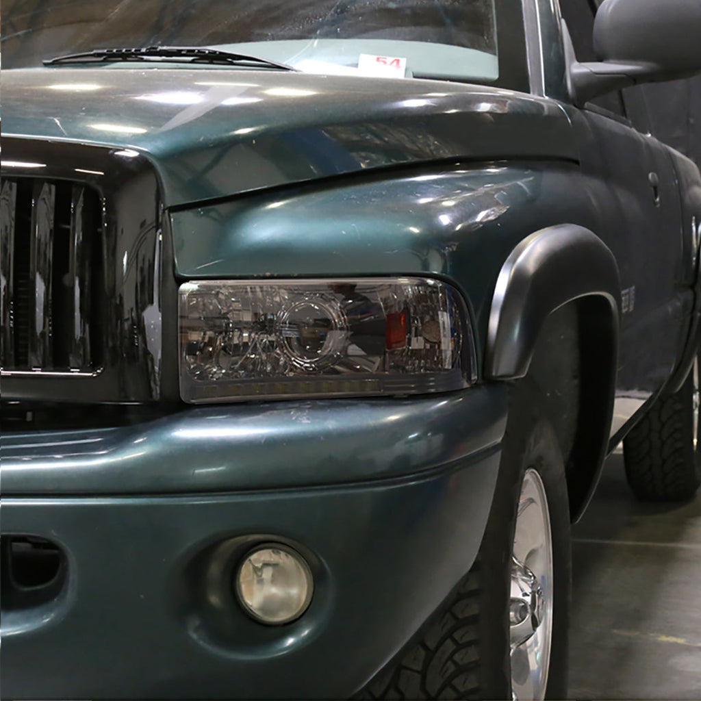 1994-2001 Dodge RAM 1500 2500 3500 Projector Headlights w/ SMD LED Light Strip (Chrome Housing/Smoked Lens)