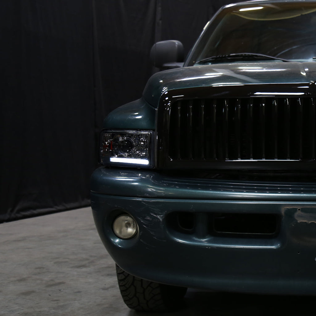 1994-2001 Dodge RAM 1500 2500 3500 Projector Headlights w/ SMD LED Light Strip (Chrome Housing/Smoked Lens)