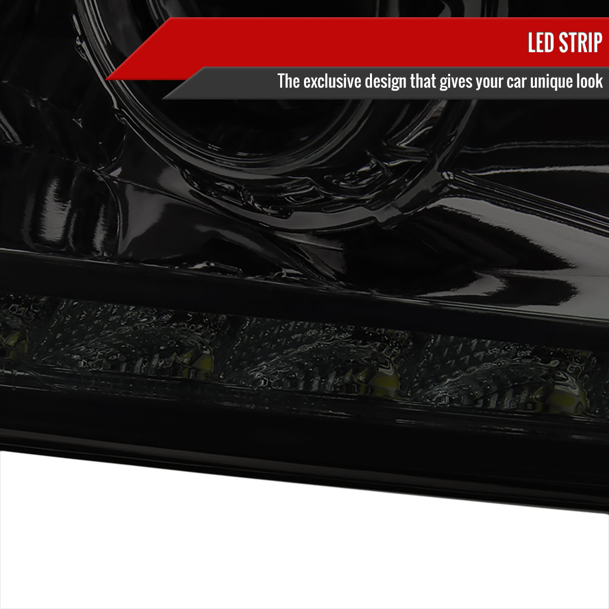 1994-2001 Dodge RAM 1500 2500 3500 Projector Headlights w/ SMD LED Light Strip (Chrome Housing/Smoked Lens)
